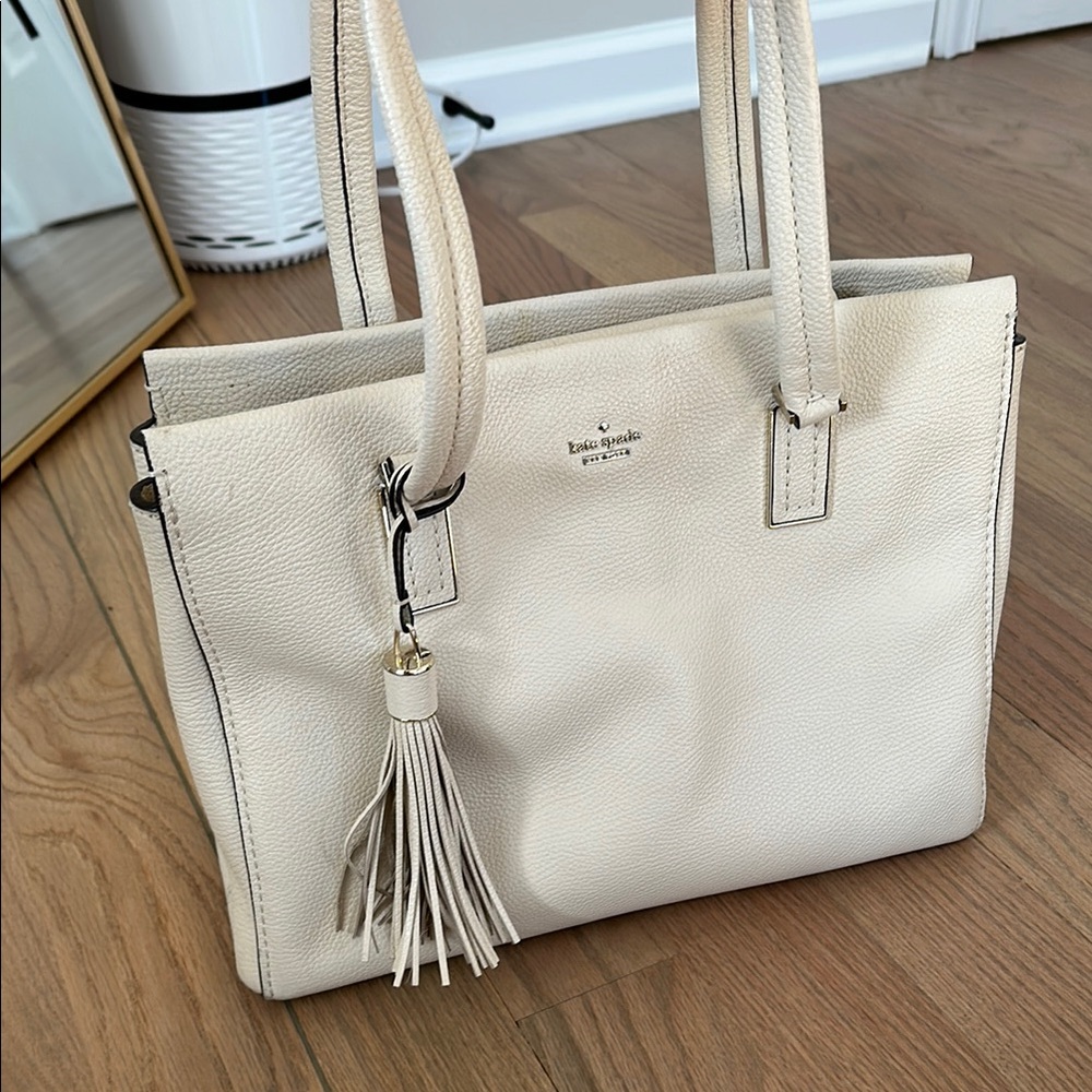 kate spade Cream Textured Leather Tote Bag
